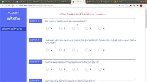 How to Fill Course and Teacher Evaluation Surveys on SSUET .
